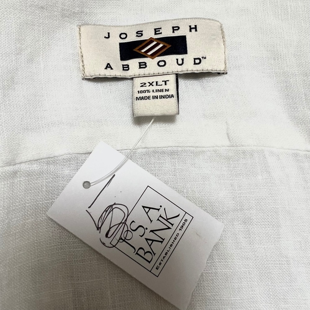 Joseph Abboud Men 2XLT White Linen Short Sleeve Button Up Shirt Big & Tall Boxy - Picture 15 of 16